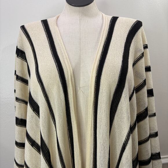 Torrid One Size Ruana Cardigan Sweater Ivory & Black Stripe Kimono Poncho Boho - Picture 6 of 12